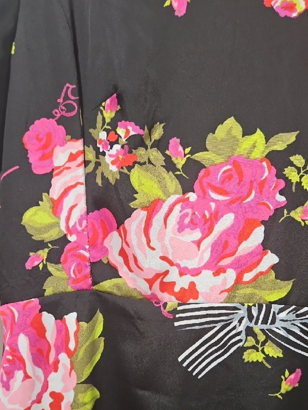Betsey Johnson 50th Anniversary Black Dress with Pink and Green Floral Print - Picture 4 of 11